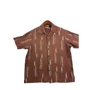 Axist Mens XL Brown Silk Cotton Hawaiian Shirt Abstract Print Short Sleeve